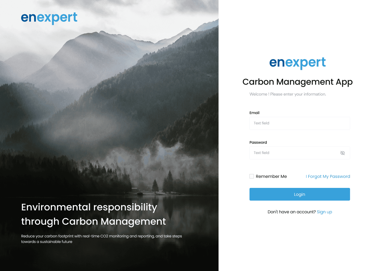EnExpert Carbon Management App – Login mit Claim „Environmental responsibility through Carbon Management“